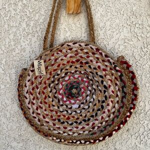 Magid Circle Woven Jute Oversized Beach Tote Shoulder Bag HANDMADE Large Round